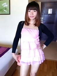 23 year old Thai shemale Bee does POV blowjob and licks up the cum